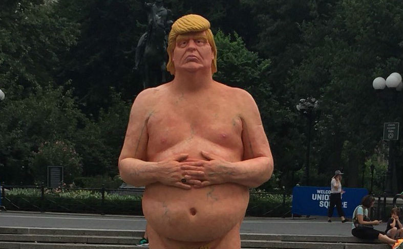 NUDE Donald Trump statue glued to the ground in several cities