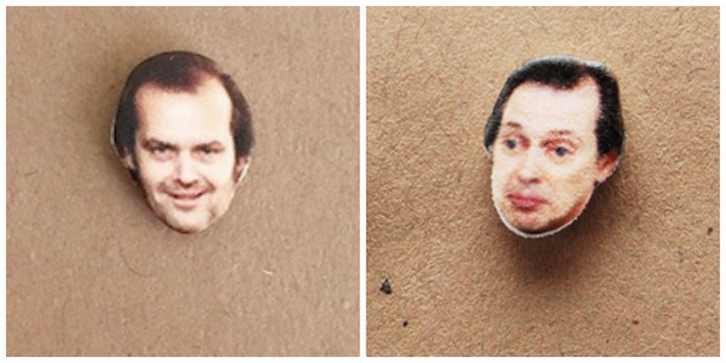 Tiny stud earrings of Steve Buscemi, Bernie Sanders, Jack Torrance & other oddballs