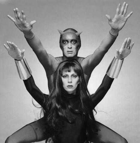 Angie Bowie (as Black Widow) and actor Ben Carruthers (as Daredevil)