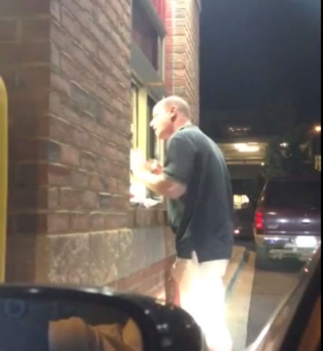 How DARE they: Horrible man goes apeshit after getting a hamburger WITH CHEESE!