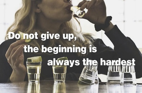 Motivational fitness mottos paired with images of alcoholism