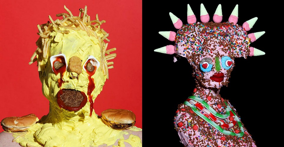 Humans shellacked in junk food for monstrously sloppy portrait series