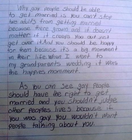 Fourth-grader’s adorable essay on marriage equality
