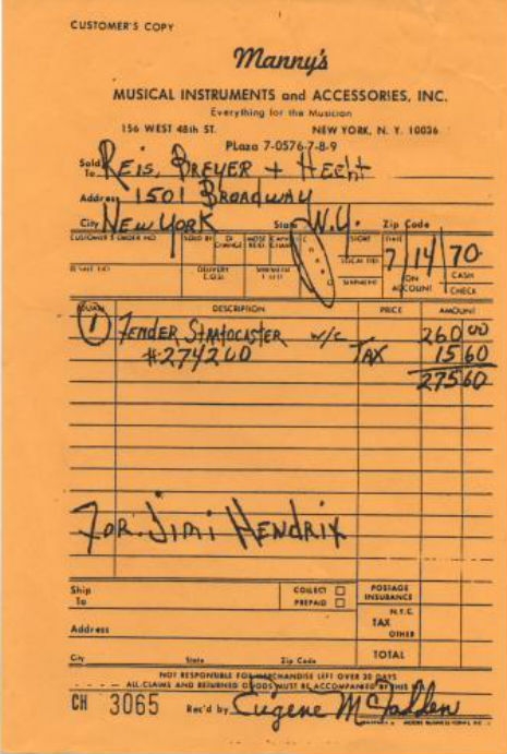 Hendrix receipt 1970
