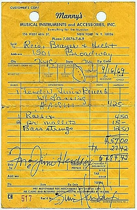 Jimi Hendrix receipt