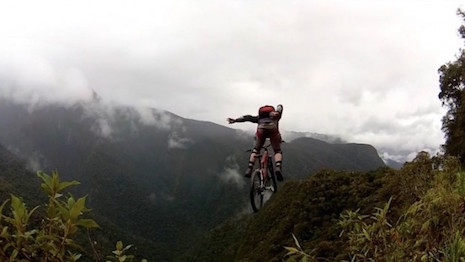 Base-jumper on the Death Road in Bolivia