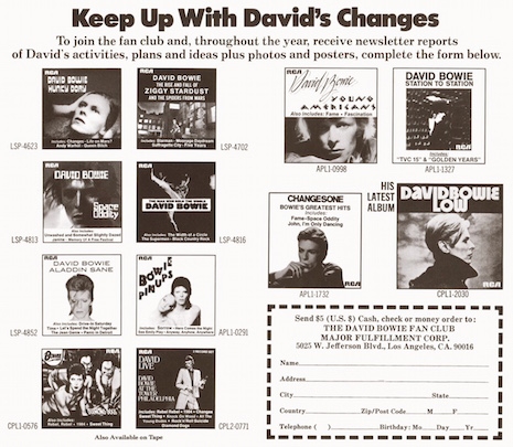 David Bowie fan club mailer