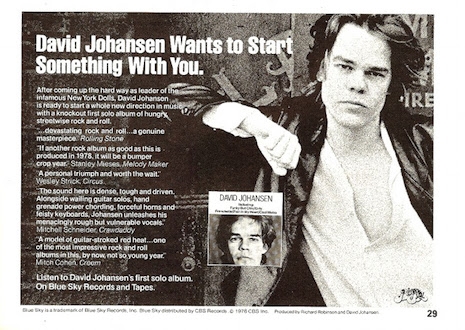 An ad for David Johansen's 1978 self-titled record