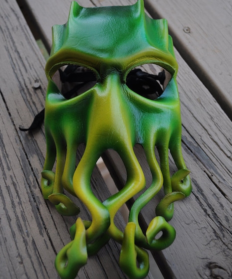 Dyed green leather Cthulhu mask