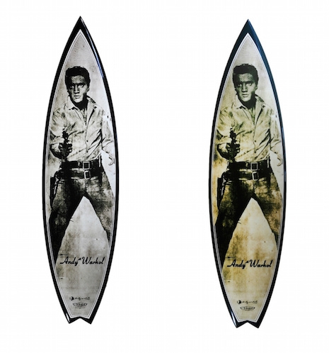 Elvis (silver tone) and Gun Metal Elvis surfboards