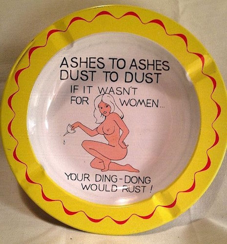Vintage nude woman illustration tin ashtray