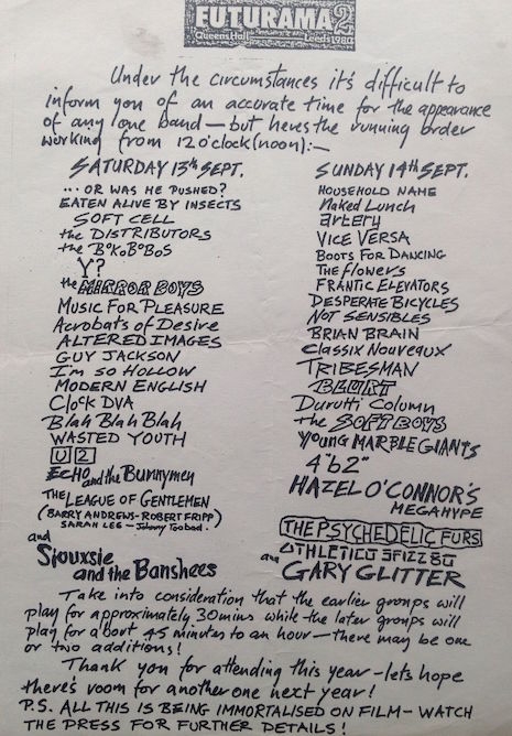 Futurama Festival lineup, September 14th and 15th, 1980