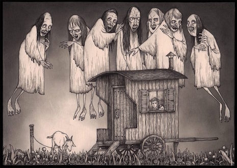 I'll Be Traveling with a Goat, an illustration done on a sticky note by John Kenn