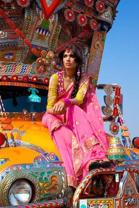 Jingle Truck with Sari woman on hood