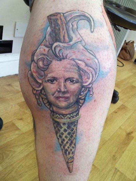 Former Prime Ministers of the UK, Margaret Thatcher as an ice cream cone tattoo