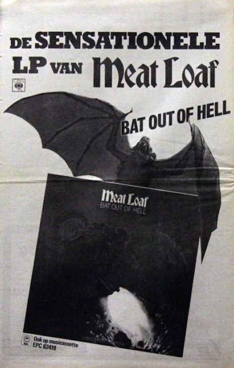 A French print ad for the 1977 album from Meat Loaf, Bat Out of Hell