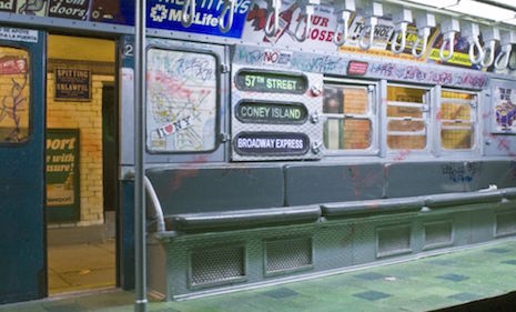 The interior of a New York City subway car
