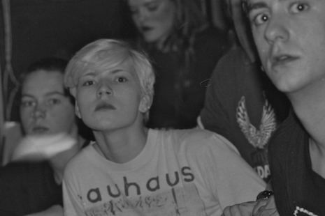 Fans waiting for the Alien Sex Fiend show at Axiom, late 80s