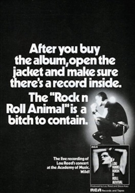 An ad from Billboard Magazine for the 1974 live album from Lou Reed, Rock 'n' Roll Animal
