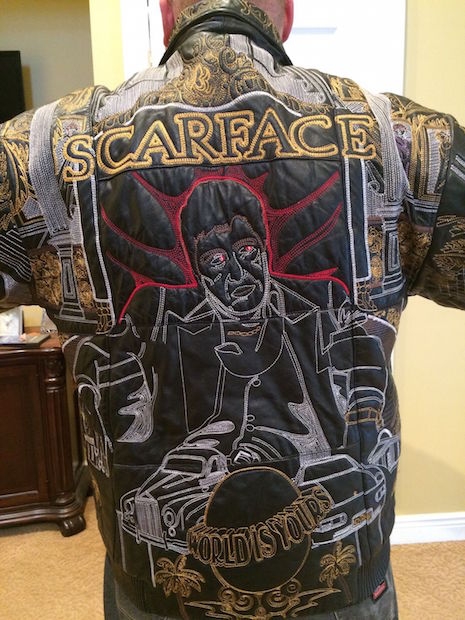 Scarface vintage embroidered leather jacket
