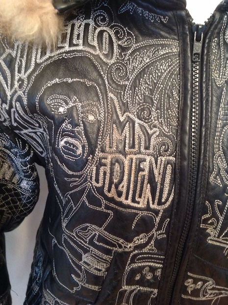 scarface embroidered leather jacket