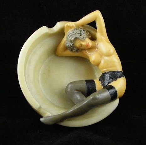 Vintage topless woman Art Nouveau style ashtray