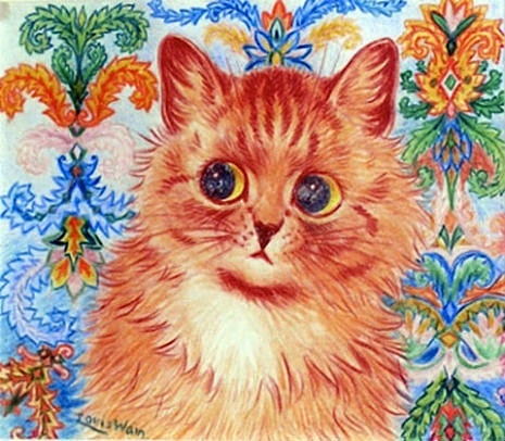 Printable Gothic style Cat by Louis Wain - weird, psychedelic, mad art