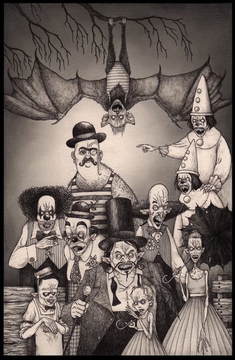 Welcome to the Vampire Show, an illustration done on a sticky note by John Kenn