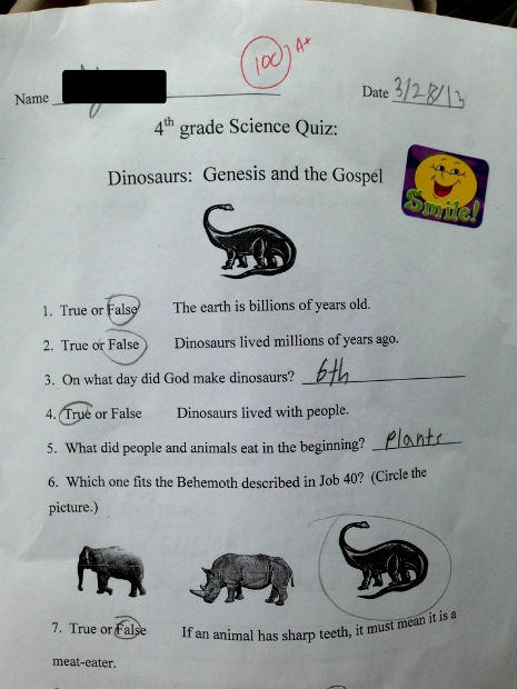 Remember this too dumb to be true Creationist ‘science quiz’: Snopes says it’s real!