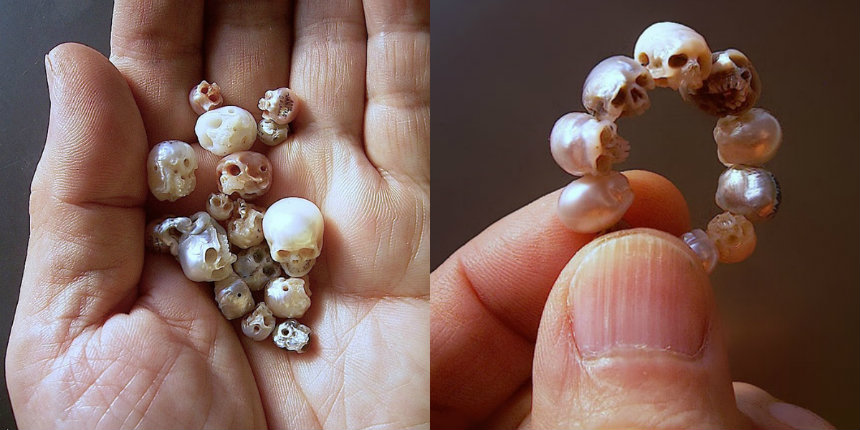 Artist carves pearls into teeny-tiny skull jewelry