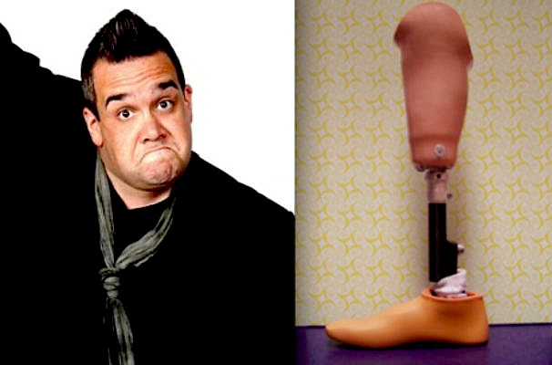 Excited woman throws her artificial limb at Robbie Williams’ impersonator