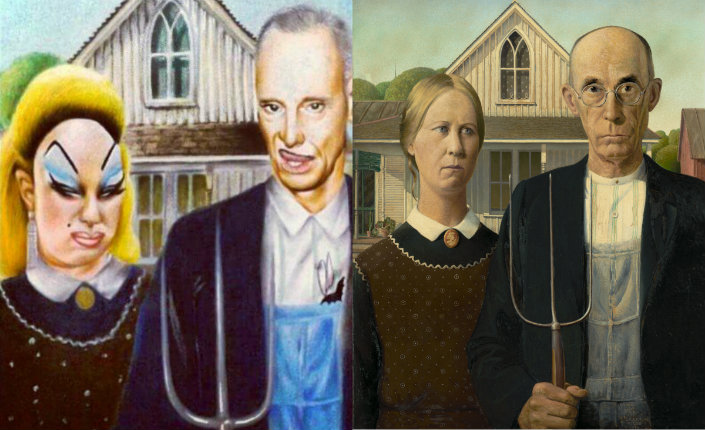 American Gothic version of Divine and John Waters