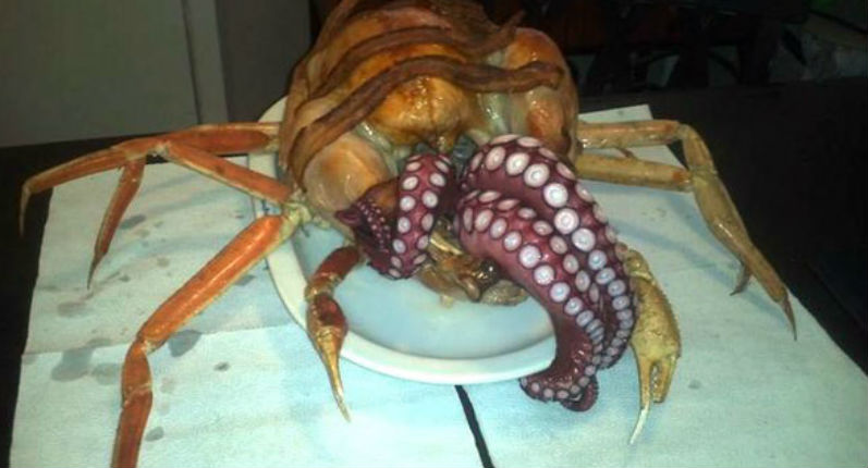 For your HP Lovecraft-themed Thanksgiving: The Cthurkey, octopus-stuffed turkey with crab legs